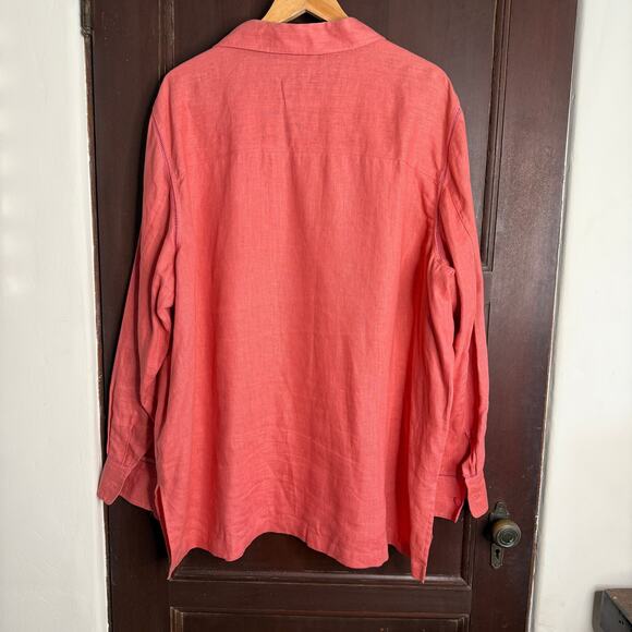 UNITS | Coral Linen Long Sleeve Chest Pocket Blouse Ladder Stitch | Size 3X - Picture 2 of 6